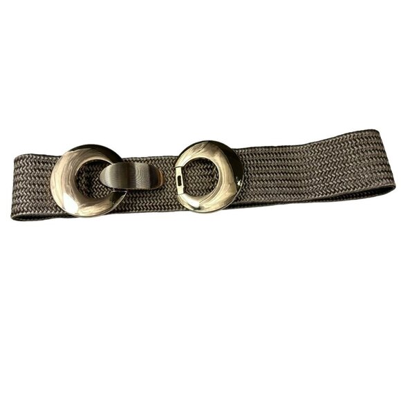 Wide Stretchable Elastic Waist Belt With Metal Double Gold Bucket - Picture 3 of 13